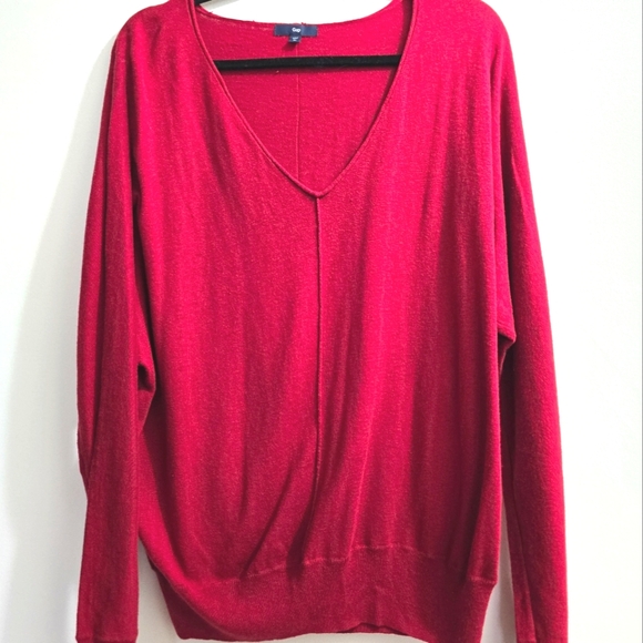 Gap Red Cotton/Wool Blend Knit V Neck Sweater size XL - Picture 2 of 12